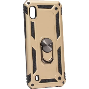 Case 4U Samsung Galaxy A10 Kılıf Çift Katmanlı Yüzüklü Manyetik Vega Kapak Altın