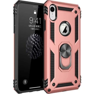 Case 4U Apple iPhone XR Kılıf Çift Katmanlı Yüzüklü Manyetik Vega Kapak Rose Gold