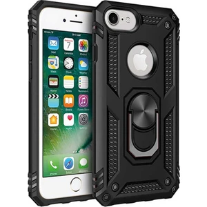Case 4U Apple iPhone SE 2022 / SE 2020 / iPhone 8 / iPhone 7 Kılıf Çift Katmanlı Yüzüklü Manyetik Vega Kapak Siyah