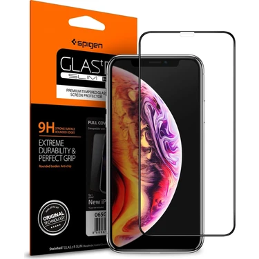 Spigen iPhone 11 Pro / iPhone XS / iPhone X Cam Ekran Koruyucu Tam Kaplayan Full Cover Black -