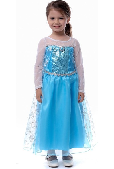 Unika Mavi Rozetli Elsa Kostümü Frozen Elsa - Karlar Ülkesi Elsa Kostümü - Doğum Günü Parti Kostüm - Kız