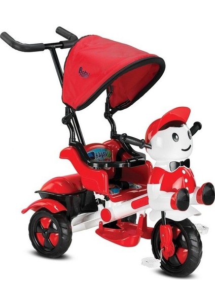 125 Yupi Panda Ebeveyn Kontrollü Tenteli Müzikli Tricycle Üç Teker Bisiklet-Kırmızı/Beyaz