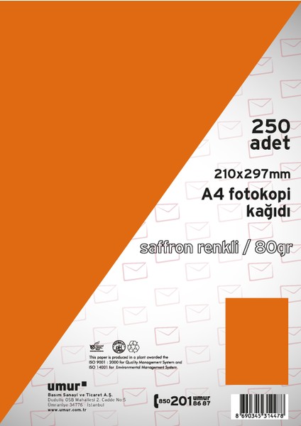 Fotokopi Kağıdı A4 80Gr Renkli Saffron 240