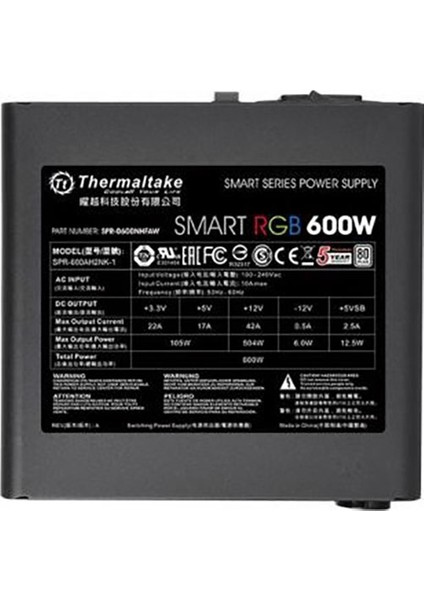 Smart 600W 80+ 12cm RGB Led Fanlı PSU (PS-SPR-0600NHSAWE-1)