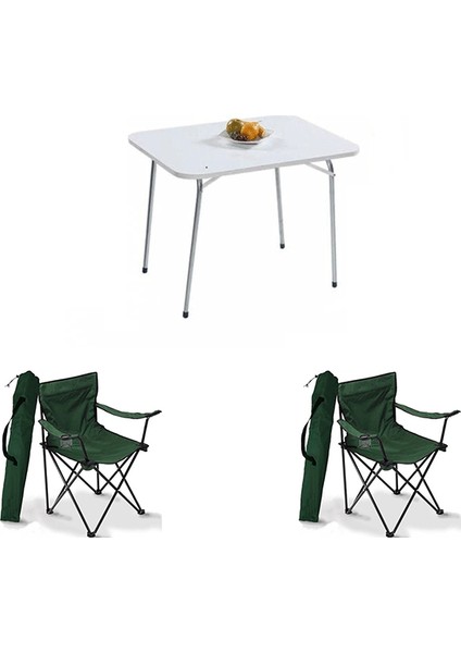 Katlanır Masa 60 x 80 cm + 2 Adet Katlanır Kamp Sandalyesi Yeşil