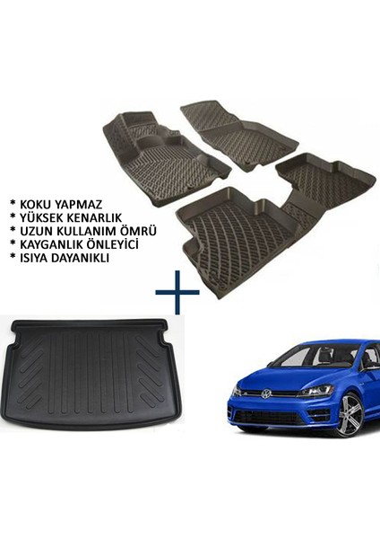 Volkswagen Golf 7 3D Havuzlu Oto Paspas Ve 3D Bagaj Havuzu (2013 Ve Üstü)