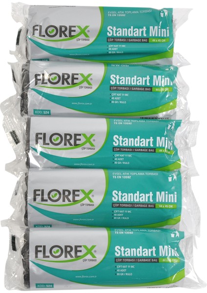 Standart Mini Siyah Çöp Torbası 44x45 cm 5 Rulo