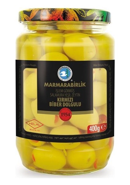 4XL İşlem Görmüş Yeşil Zeytin Kırmızı Biber Dolgulu 400 gr