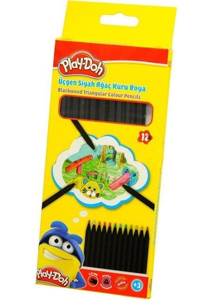 Playdoh Play-Ku025 Kuru Boya Kalemi 12 Renk Mtlk. Siyah Lata Üçgen