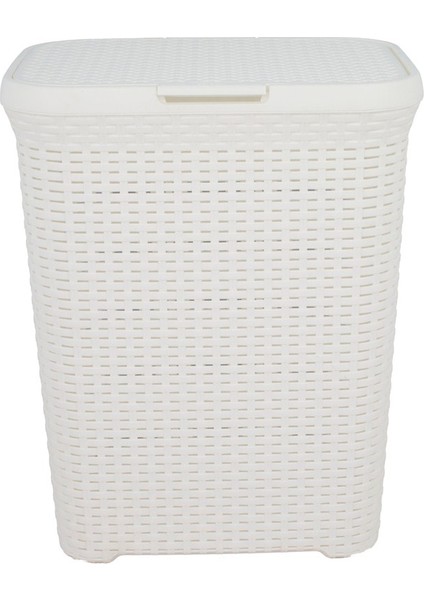 Beyaz Plastik Hasır Desenli Kapaklı Çamaşır Sepeti – 55x43x33cm fiyatları