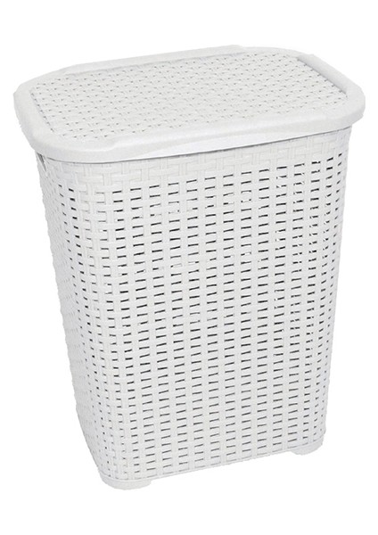 Beyaz Plastik Hasır Desenli Kapaklı Çamaşır Sepeti – 55x43x33cm fırsatları