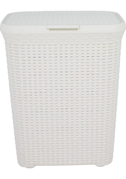 Beyaz Plastik Hasır Desenli Kapaklı Çamaşır Sepeti – 55x43x33cm indirimleri