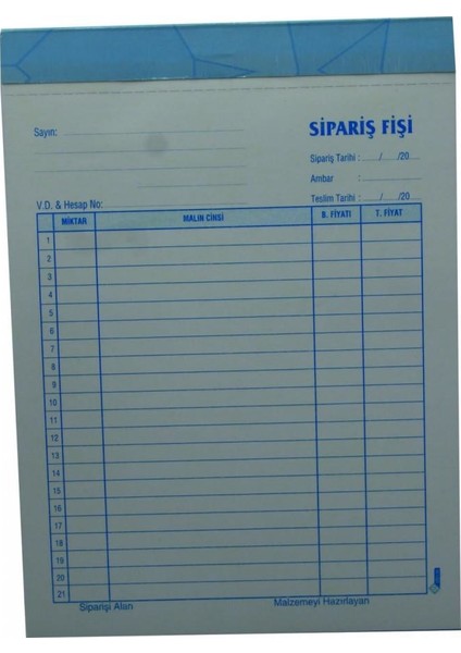 Siparis Fisi Mini Otokopili