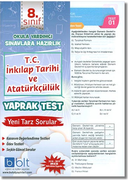 8. Sınıf T.C.İnkılap Tarihi ve Atatürkçülük Yaprak Test