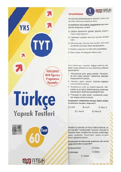 Nitelik Yayınları TYT Türkçe Yaprak Test