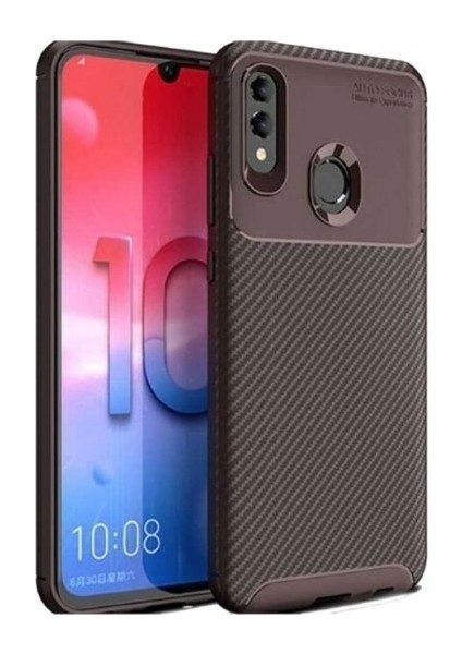 Jopus Huawei Honor 8A Kılıf Karbon Desenli Lux Negro Silikon - Kahverengi + Cam Ekran Koruyucu