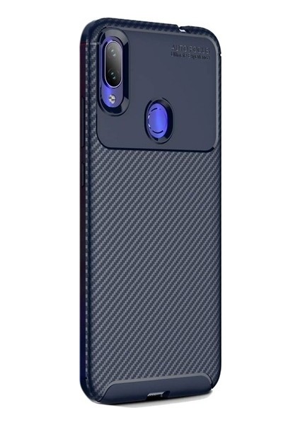 Jopus Xioami Redmi Note 7 Kılıf Karbon Desenli Lux Negro Silikon - Lacivert + Nano Ekran Koruyucu