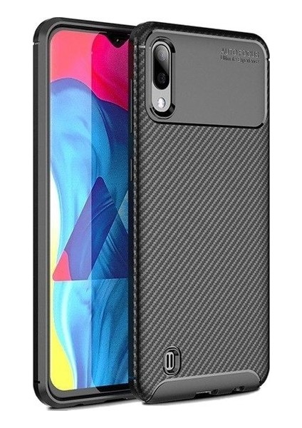 Jopus Samsung Galaxy M10 Kılıf Karbon Desenli Lux Negro Silikon - Siyah + Tam Kaplayan 6D Nano Ekran Koruyucu