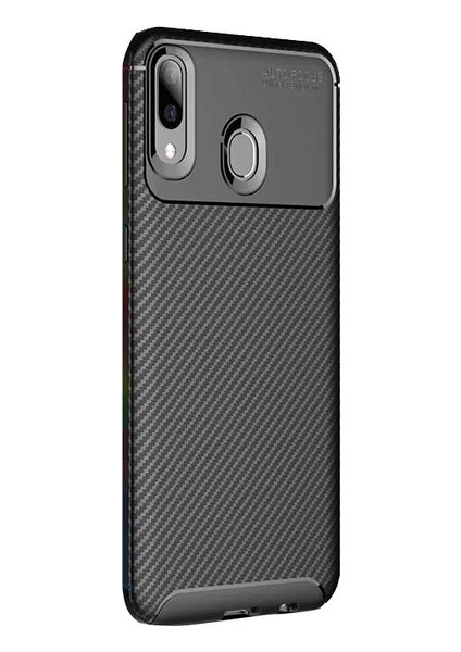 Jopus Huawei Y7 Prime 2019 Kılıf Karbon Desenli Lux Negro Silikon - Siyah + Tam Kaplayan 6D Nano Ekran Koruyucu