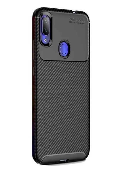 Jopus Xioami Redmi Note 7 Kılıf Karbon Desenli Lux Negro Silikon - Siyah + Tam Kaplayan 6D Nano Ekran Koruyucu