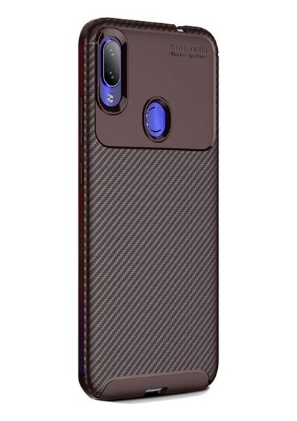Jopus Xioami Redmi Note 7 Kılıf Karbon Desenli Lux Negro Silikon - Kahverengi + Tam Kaplayan 6D Nano Ekran Koruyucu