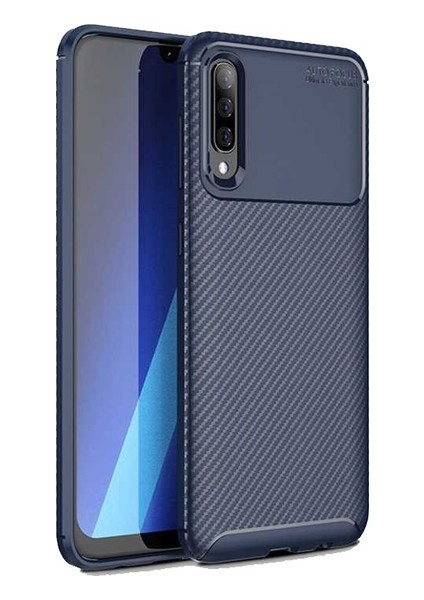 Jopus Xioami Mi 9 Kılıf Karbon Desenli Lux Negro Silikon - Lacivert + Tam Kaplayan 5D Ekran Koruyucu