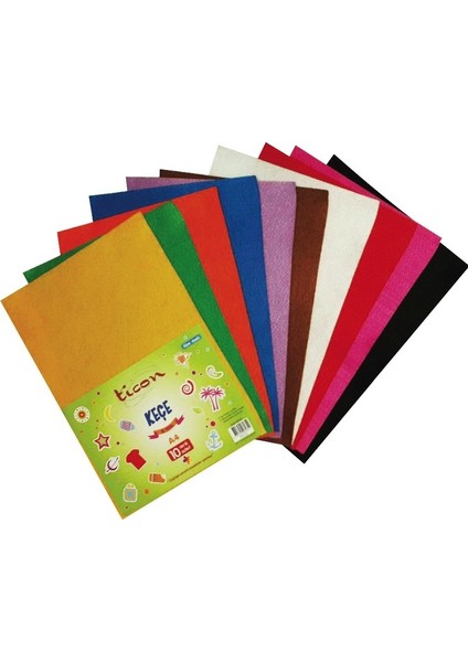 A4 Yapışkanlı Keçe 10 Adet 10 Renk Karışık Paket