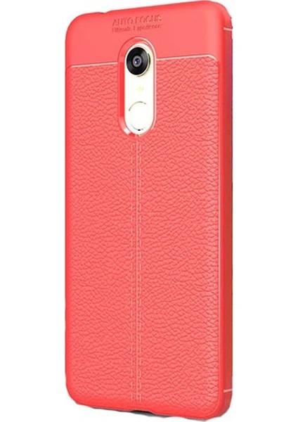 Case Street Xiaomi RedMi 5 Plus Kılıf Niss Silikon Deri Görünümlü Kırmızı