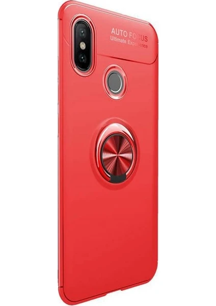 Case Street Xiaomi Mi 6X Kılıf Ravel Yüzüklü Mıknatıslı Silikon+Nano Koruma Kırmızı