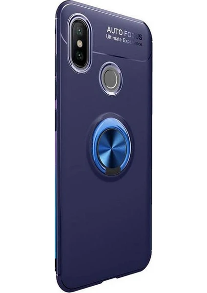 Case Street Xiaomi Mi 6X Kılıf Ravel Yüzüklü Mıknatıslı Silikon+Nano Koruma Lacivert