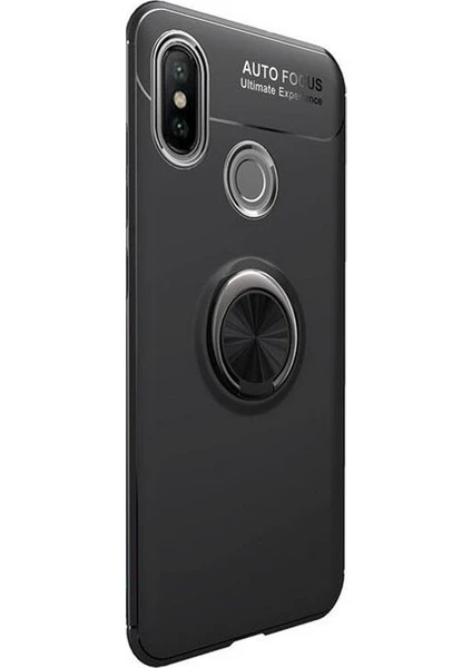 Case Street Xiaomi Mi 6X Kılıf Ravel Yüzüklü Mıknatıslı Silikon+Nano Koruma Siyah