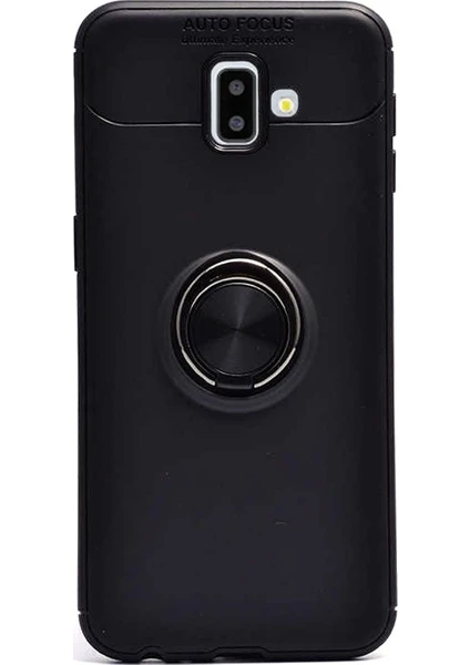 Case Street Samsung Galaxy J6 Plus Kılıf Ravel Yüzüklü Mıknatıslı+Nano Glass Siyah