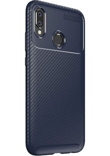 Huawei P Smart Plus Kılıf Negro Karbon Silikon+Nano Glass Lacivert