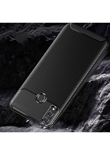 Huawei P Smart Plus Kılıf Negro Karbon Silikon+Nano Glass Lacivert