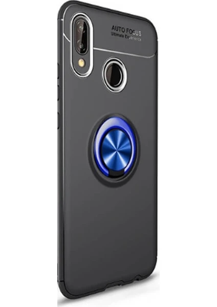 Case Street Huawei P Smart 2019 Kılıf Ravel Yüzüklü Mıknatıslı + Nano Glass Mavi