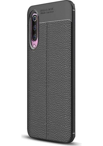Xiaomi Mi 9 Kılıf Niss Silikon Deri Görünümlü+Nano Glass Siyah