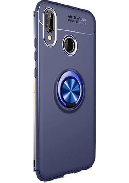 Case Street Huawei Y7 2019 Kılıf Ravel Yüzüklü Mıknatıslı+Nano Glass Lacivert