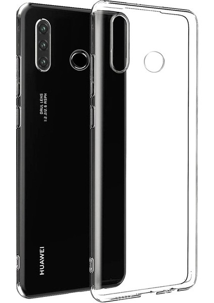 Huawei P30 Lite Kılıf Süper Sillikon Yumuşak Koruma+Nano Glass Şeffaf