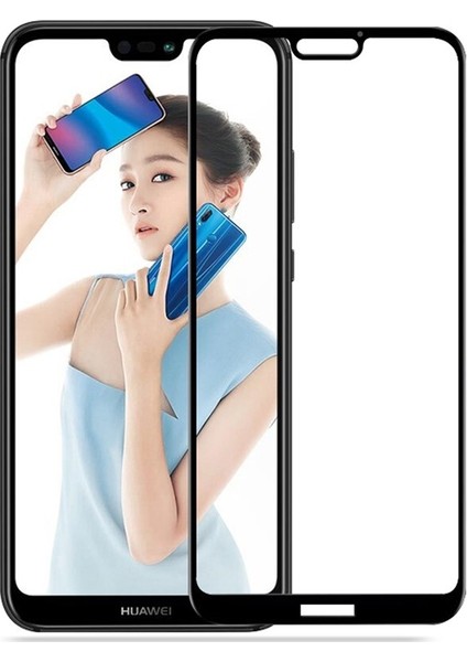 Huawei P20 Lite Kılıf Kamara Korumalı Şeffaf Silikon Şeffaf + Full Kapatan Cam