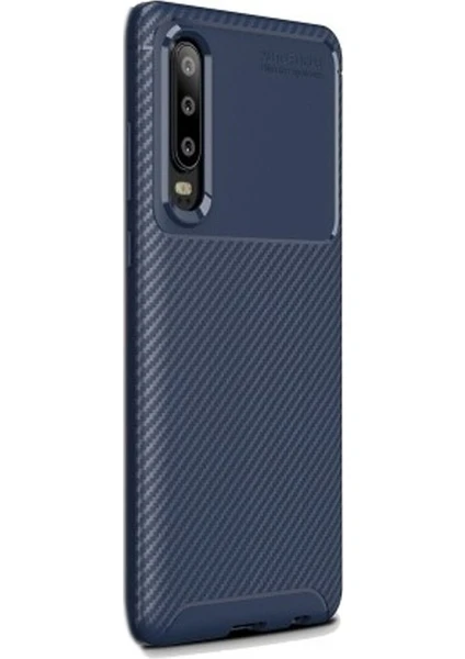 Huawei P30 Kılıf Negro Karbon Dizayn Silikon Lacivert