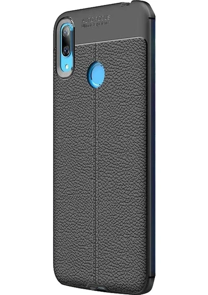 Case Street Huawei Y6 2019 Kılıf Niss Silikon Deri Görünümlü+Nano Glass Siyah