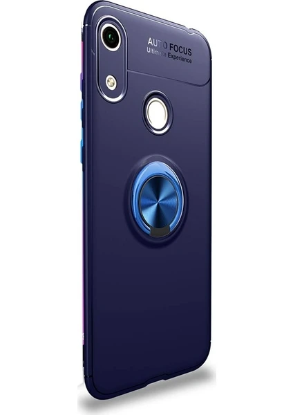 Case Street Huawei Honor 8a Kılıf Ravel Yüzüklü Mıknatıslı+Nano Glass Lacivert