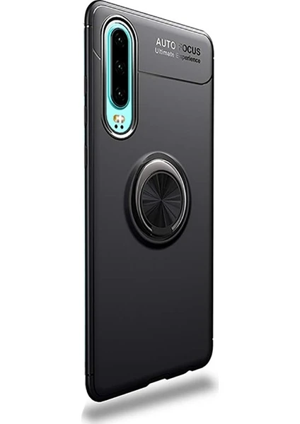 Case Street Huawei P30 Kılıf Ravel Yüzüklü Mıknatıslı Silikon+Nano Glass Siyah