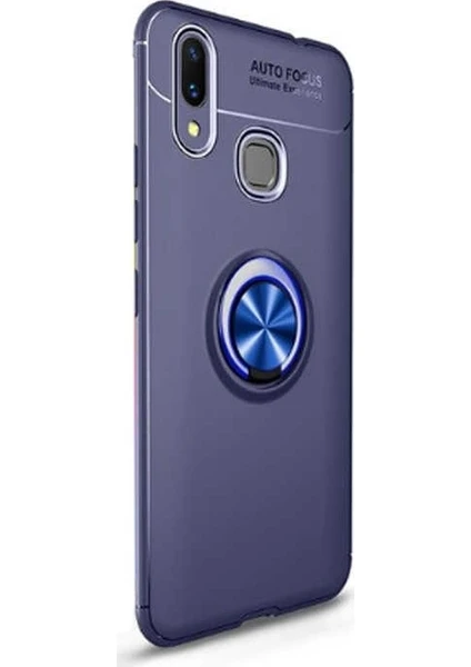 Case Street Huawei Y6 2019 Kılıf Ravel Yüzüklü Mıknatıslı Silikon+Nano Glass Lacivert