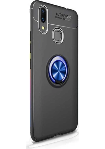 Case Street Huawei Y6 2019 Kılıf Ravel Yüzüklü Mıknatıslı Silikon+Nano Glass-Mavi