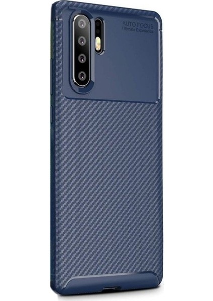 Huawei P30 Pro Kılıf Negro Karbon Dizayn Silikon+Full Kapatan Cam Lacivert