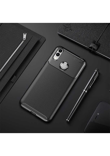 Huawei Honor 8c Kılıf Negro Karbon Dizayn Silikon+Nano Glass Lacivert
