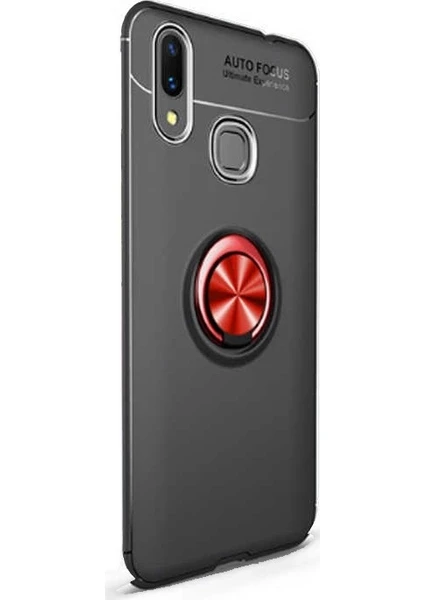 Case Street Huawei Y6 2019 Kılıf Ravel Yüzüklü Mıknatıslı Silikon Siyah - Kırmızı