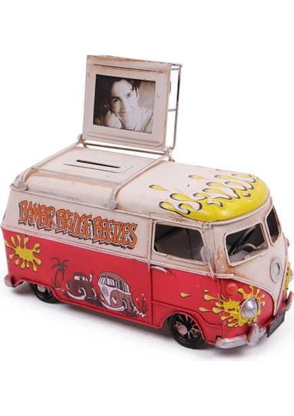 Nostaljik Metal Minibüs Çerçeveli Ve Kumbaralı 20 cm