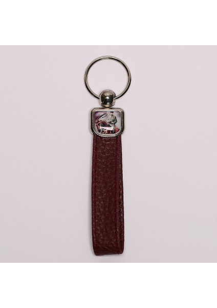 Koyu Kahverengi Deri Saplı Çelik Anahtarlık